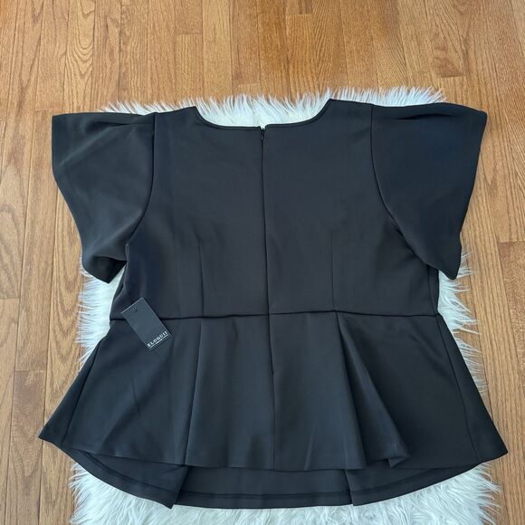Eloquii Peplum Shirt Women’s Plus Size 22 Black Flare Sleeve Blouse Office NWT - Picture 4 of 13